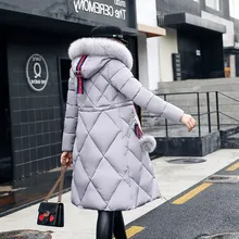 Женские зимние куртки и пальто повседневные Длинные рукава большой меховой воротник пуховик женский свободный теплый с капюшоном парки размера плюс 2XL