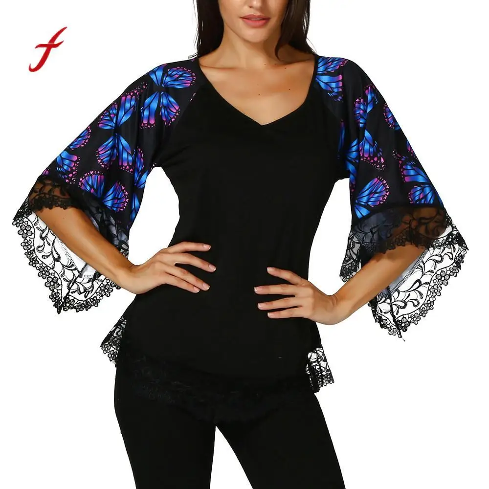 

2018 Newest ce cream Korean style Butterfly Raglan Sleeve vogue Vintage tshirts with Lace Trim Top roupas Femininas