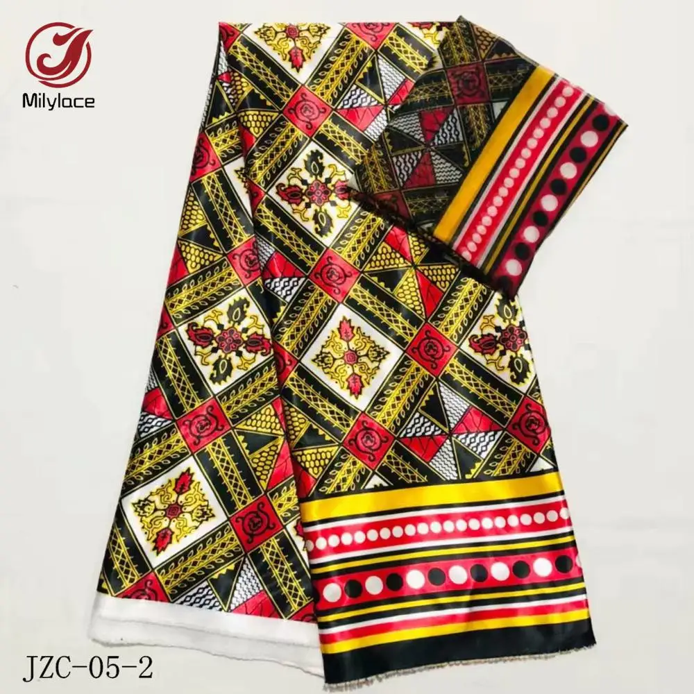 

2019 New African Printing Satin Silk Fabric 4 yards+breathable chiffon fabric 2 yards digital printing fabric for clothes JZC-5