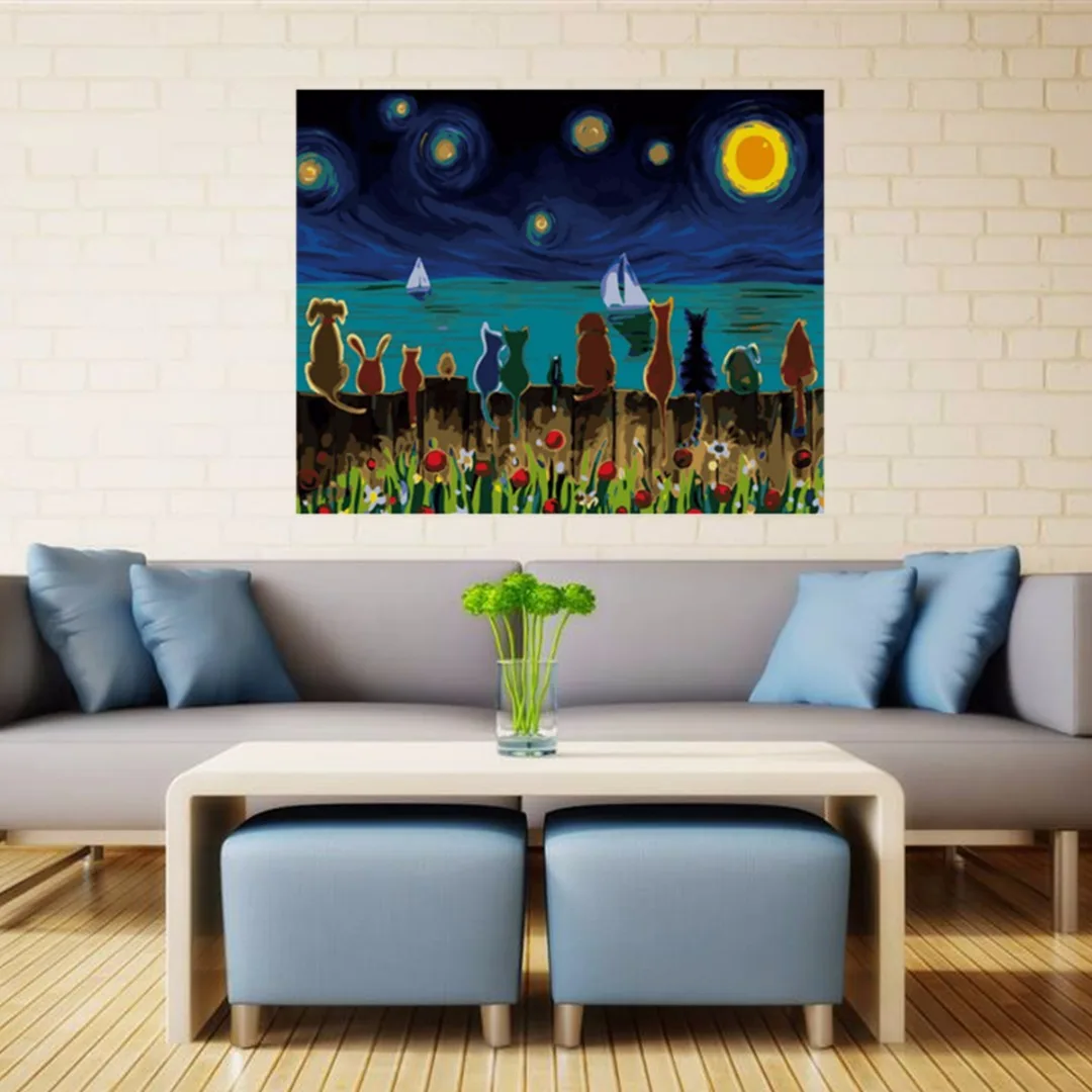 40*50cm Cat Dog Cartoon Paint By Numbers Kit Acrylic Digital Painting On Canvas  DIY  Newest 2018