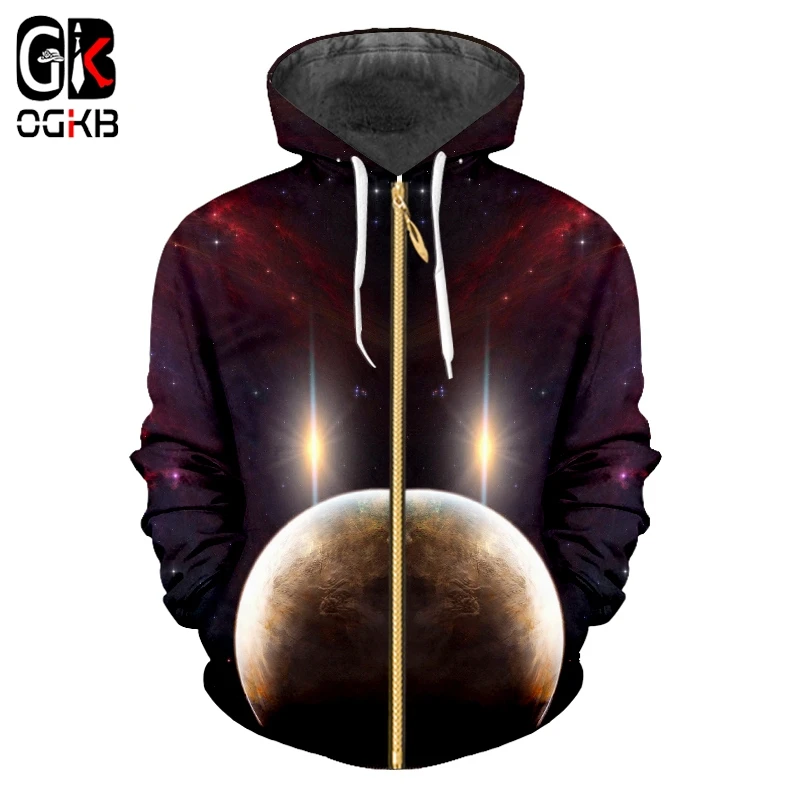 OGKB Новый 3D Galaxy пространство печатных Zip Up толстовки с капюшоном для