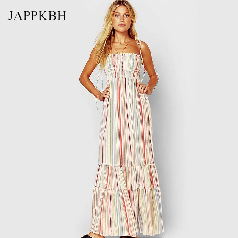 JAPPKBH Для женщин летнее платье 2019 г. пикантные спинки рюшами с цветочным принтом пляжные Платья для вечеринок Винтаж трапециевидной формы Boho
