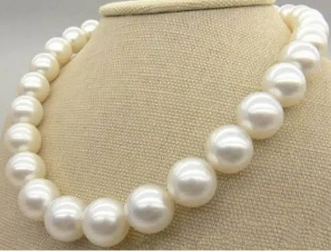 

HUGE 18"14MM NATURAL freshwater GENUINE WHITE PEARL NECKLACE 925silver PERFECT ROUND