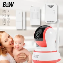 Wifi ip cámara + sensor de puerta/infrarrojos motion sensor/detector de gas inalámbrico sistema de alarma de la cámara del ir de la vigilancia de seguridad corte bw13p