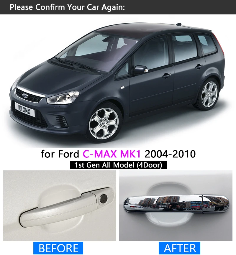 Для Ford C-MAX 2004-2010 хромированная ручка Накладка Набор для 4Dr C MAX MK1 автомобильные аксессуары наклейки для автомобиля Стайлинг 2004 2006 2007 2008