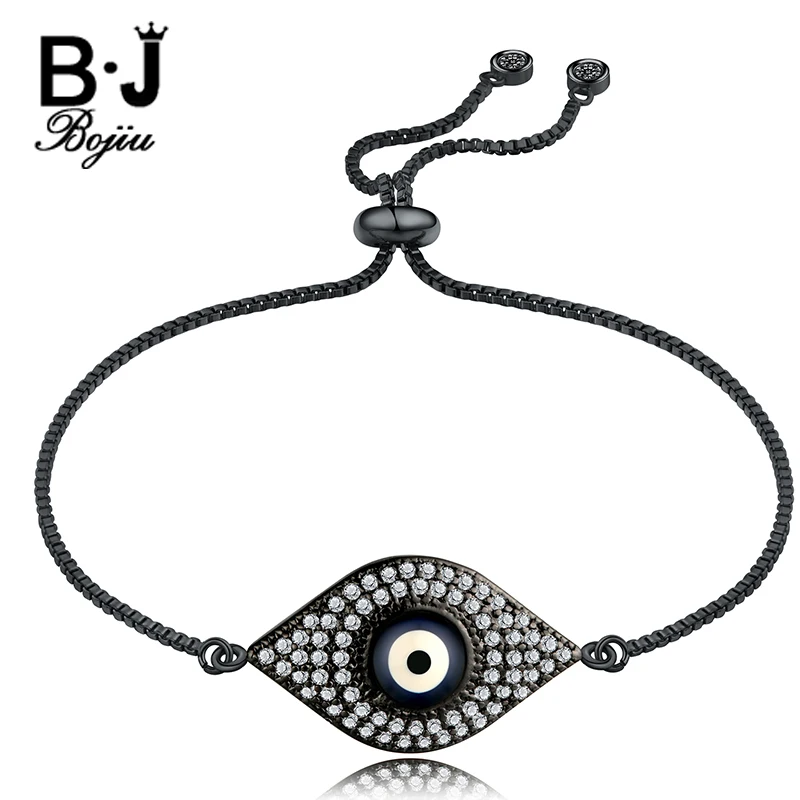 

Bojiu Evil Eye Pendant Charm Box Chain Micro Pave CZ Stone Bracelets For Women Copper Gold Silver black Women's Bracelet BC92