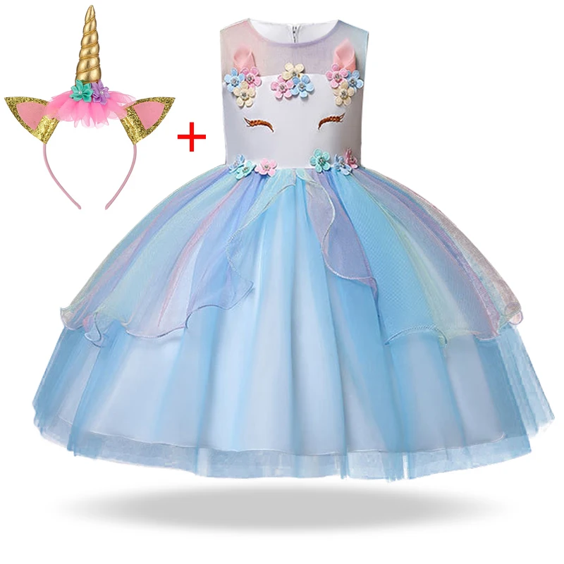 Unicorn Party Dress for Girls Easter Party Cinderella Children's Costume Carnival Princess Anna Costume Girl 3 6 8 9 10 Years