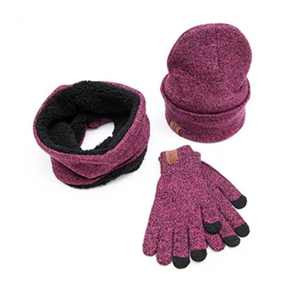 RUNMEIFA/ модный шарф, шапка и наборы с перчатками для мужчин, однотонные теплые комплекты для студентов, акриловые теплые зимние комплекты из трех предметов - Цвет: 7