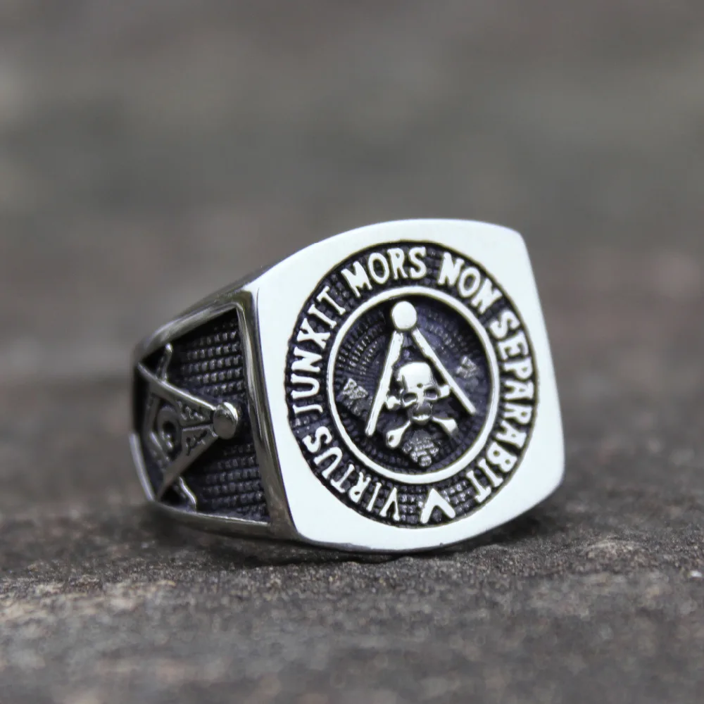 

Mens Stainless Steel Ring Whom virtue unites, death will not separate. Scottish Rite Masonic Rings Skull Bones Biker Jewelry