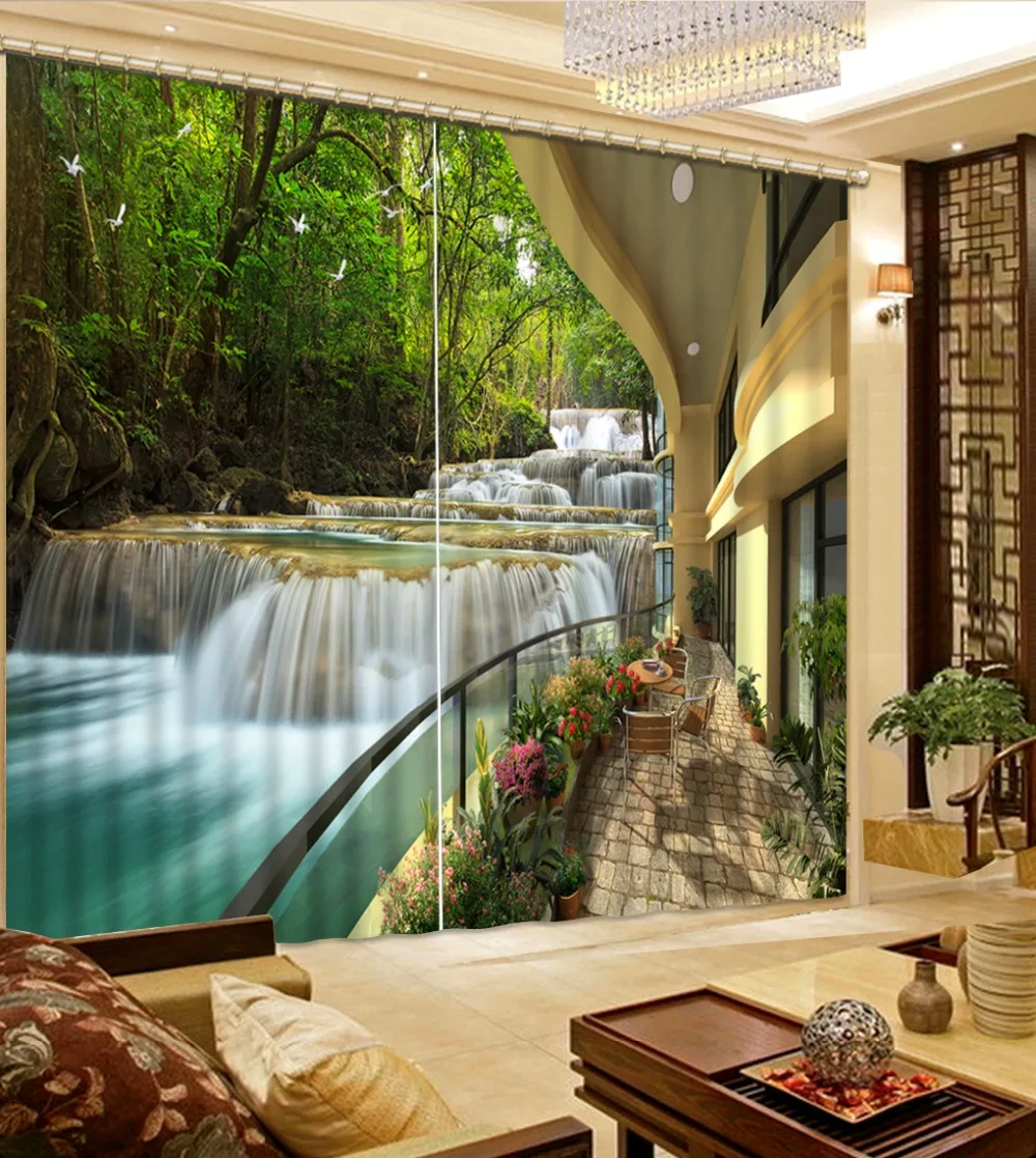 

grommet top curtains Waterfall scenery modern living room curtains Bedroom decoration luxury home