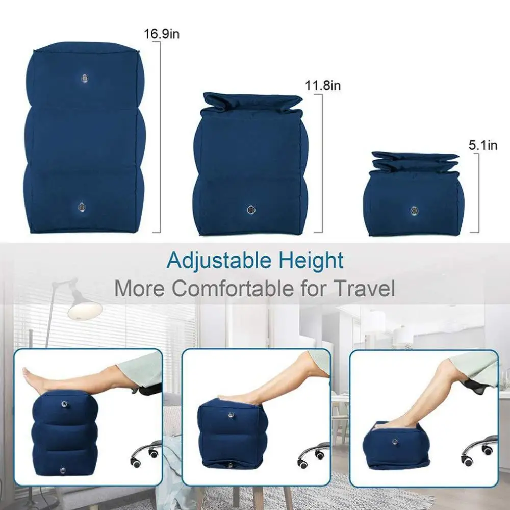 Flocking Travel Inflatable Foot Pad Footstool High-Speed Rail Warm Footrest Pad Folding Adjustable Footrest