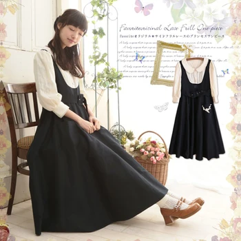 

Autumn Mori Girl Sweet Fake Two Piece Lolita Dress Women Peter Pan Collar Belt Sashes Lace Flower Appliques Princess Dress T380
