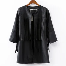 Wholesale European Style Women Leather Windbreaker Tassel Coat Hollow Fringed Long Leather Jacket For Women Free Shipping S2072