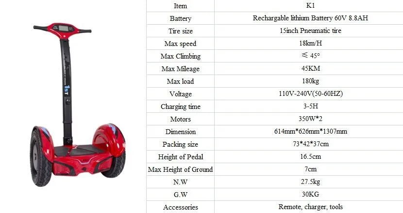 15 inch 700W Two Wheel Handrail Electric Standing Bicycle Smart Balance Wheel Electric Scooter Hoverboard Handle Bar LED Light (1)
