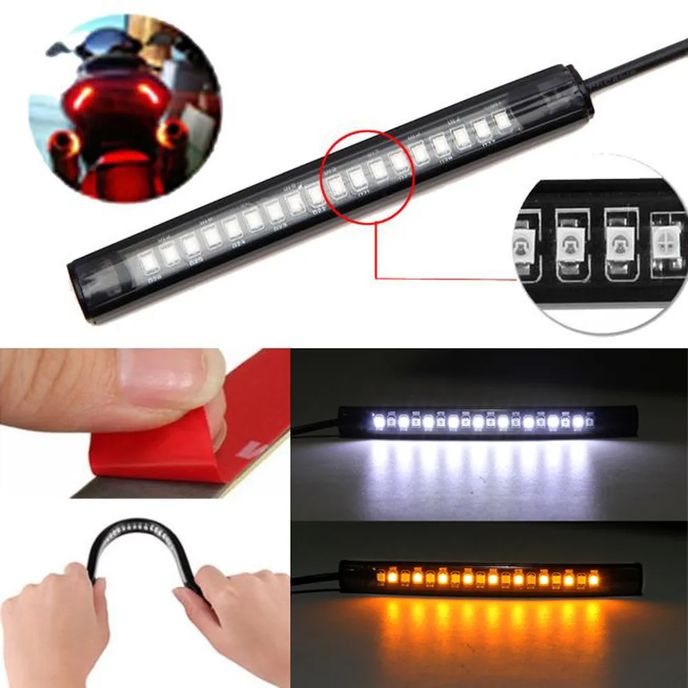 

Motorcycle Accessories LED Light Universal Flexible 18 LED Motorcycle ATV Tail Brake Stop Turn Signal Strip Light Car shape New