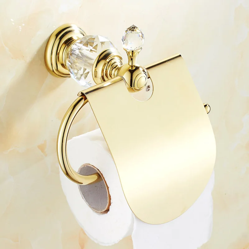 Luxury Brass Gold Crystal Paper Box Toilet Roll Holder Paper Tissue