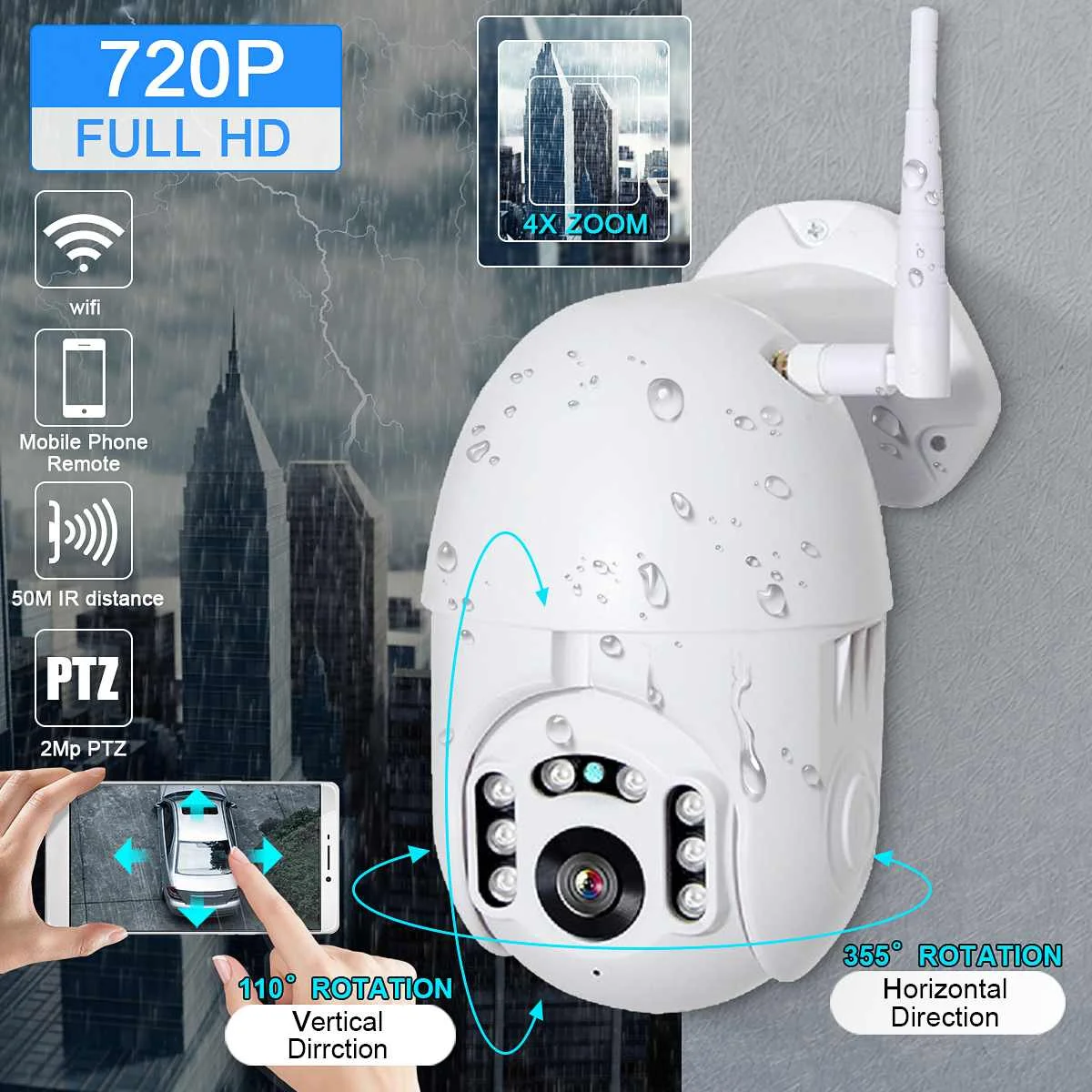 Новая PTZ IP наружная скоростная купольная камера 720 P 2.0MP IP66 беспроводная wifi камера ночного видения видеонаблюдения двухсторонняя аудио