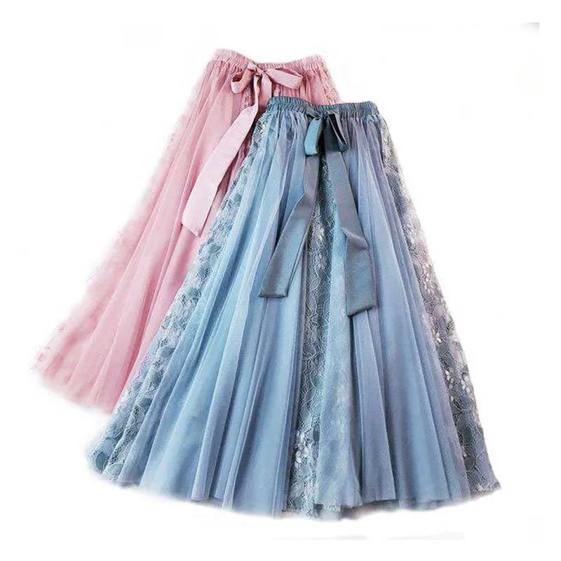 Новые летние сетчатые юбки в стиле пэтчворк элегантный лук выдалбливают Вечернее платье в складку Юбки модные женские туфли Высокая Талия