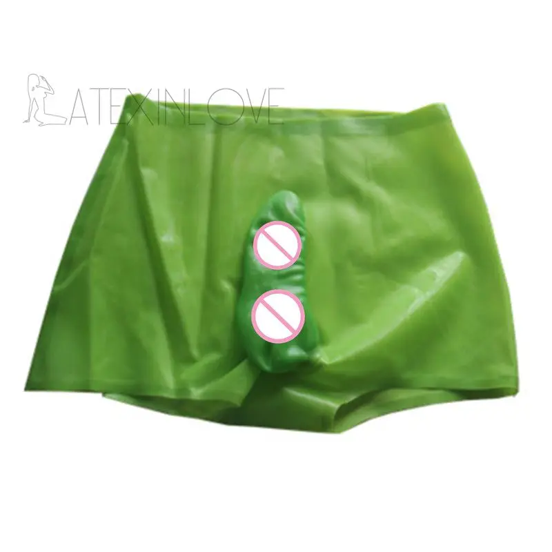 Sexy-Apple-Green-Mens-Latex-Shorts-Penis-Rubber-Pants-1