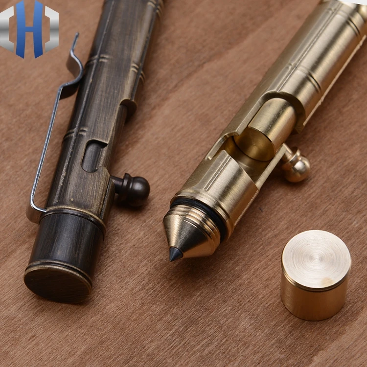 Brass Pen Manual Machine Gun Creative Retro Pure Copper Bamboo Section Pen Office Stationery High-end Gift Pen