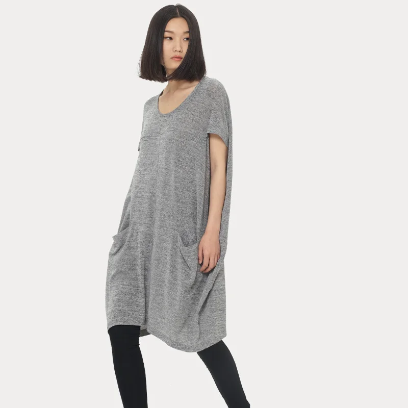 [Линетт's Chinoiserie-Цин Чен] дизайн летние женские мягкие вязаные свободные средней длины материала пуловер Футболка