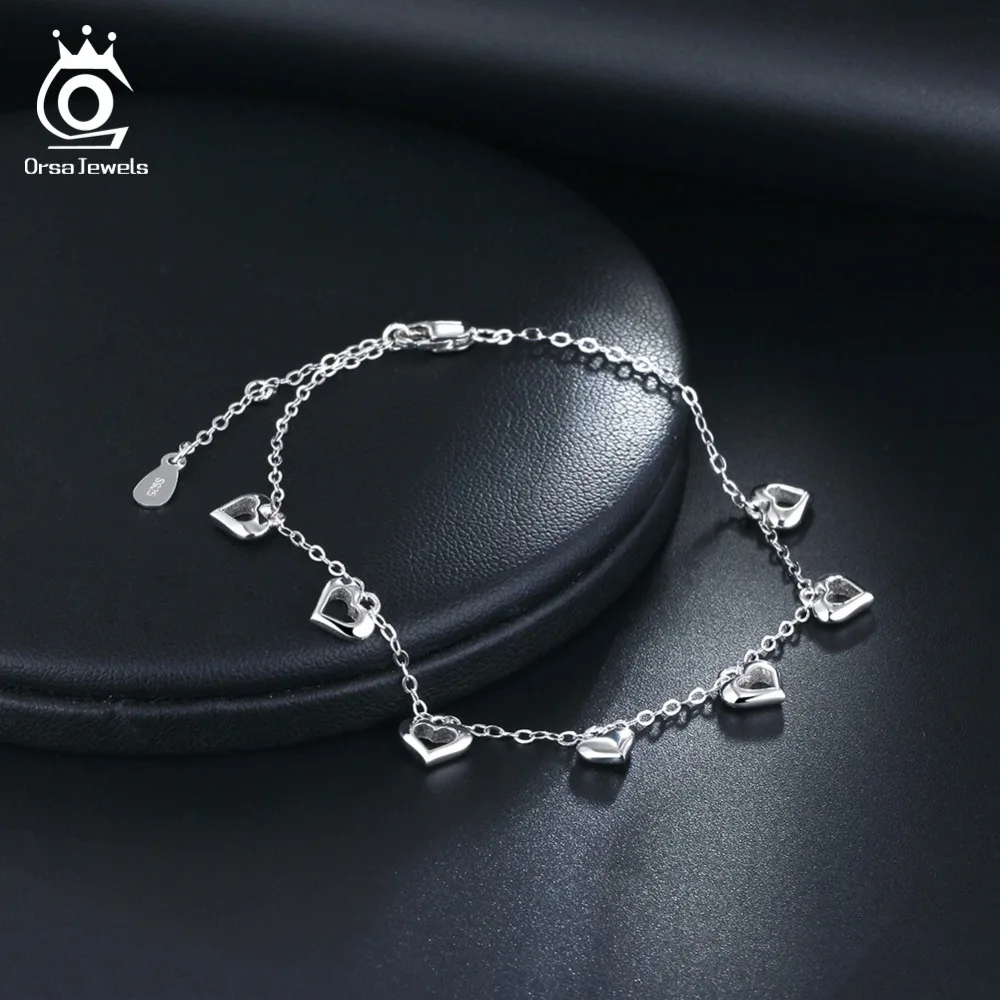 ORSA JEWELS Настоящее 925 пробы серебряные женские браслеты в форме сердца полированные девушки любят Свадебные серебряные украшения подарки SB37