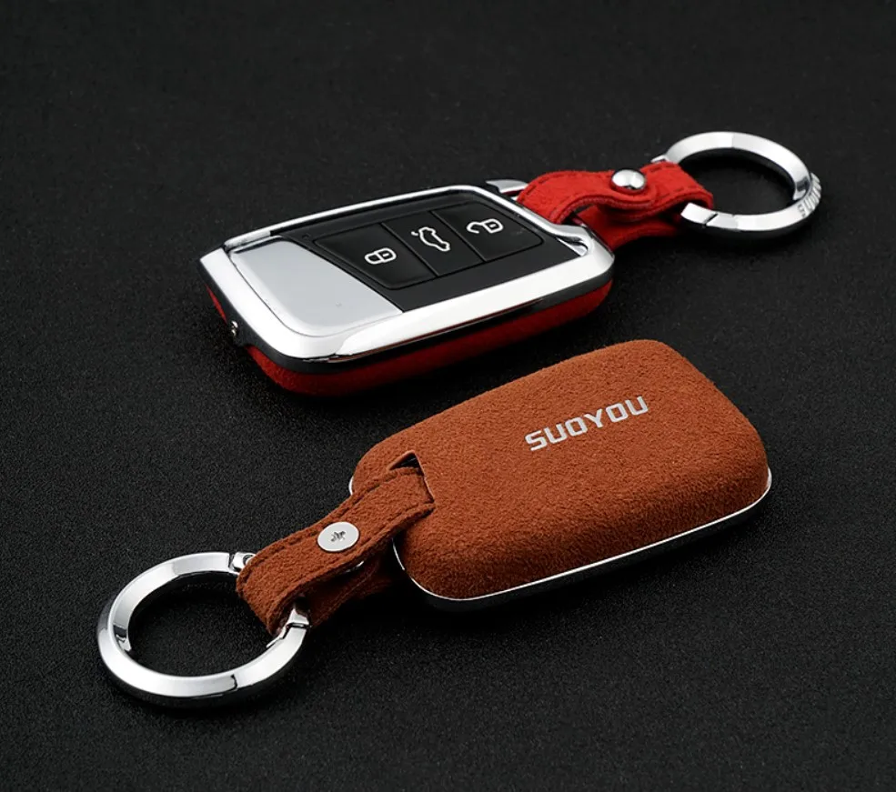 

Car Genuine Leather Key Case Cover For Volkswagen B8 Passat 2017 2018 Magotan CC Teramont Skoda A7 Superb Smart Fob Key Protect