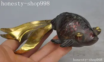 

Crafts statue Old China Fengshui bronze Gilt goldfish fish animal lucky Auspicious art statue