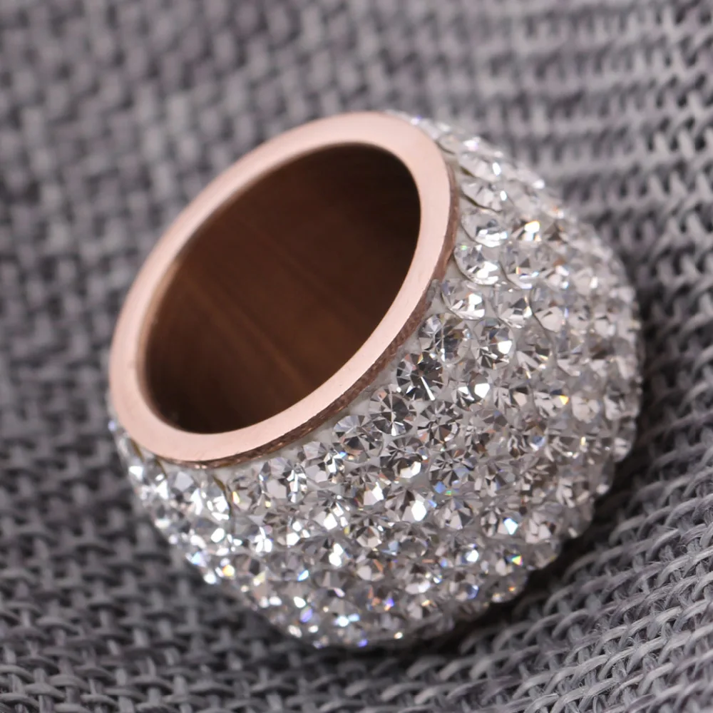 Высокое качество; для свадьбы кольцо из розового золота-Цвет Нержавеющая сталь в виде колец, с австрийскими кольцо с кристаллами для Для женщин Свадебные украшения