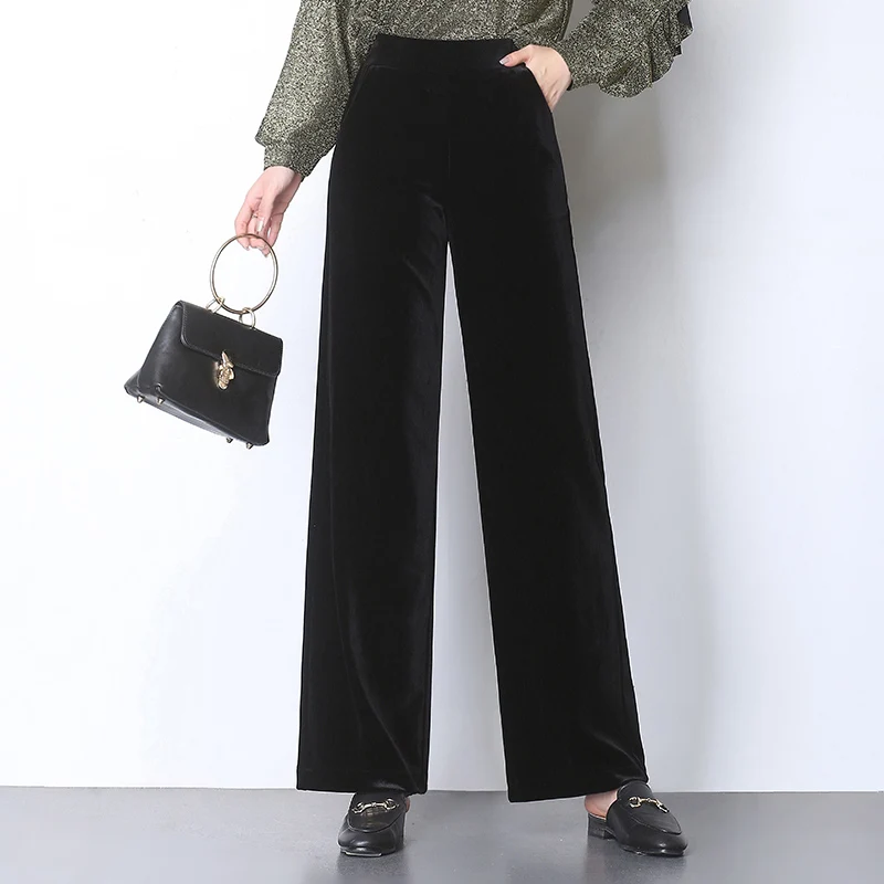 Autumn Winter Wide Leg Pants Women Elastic Waist High