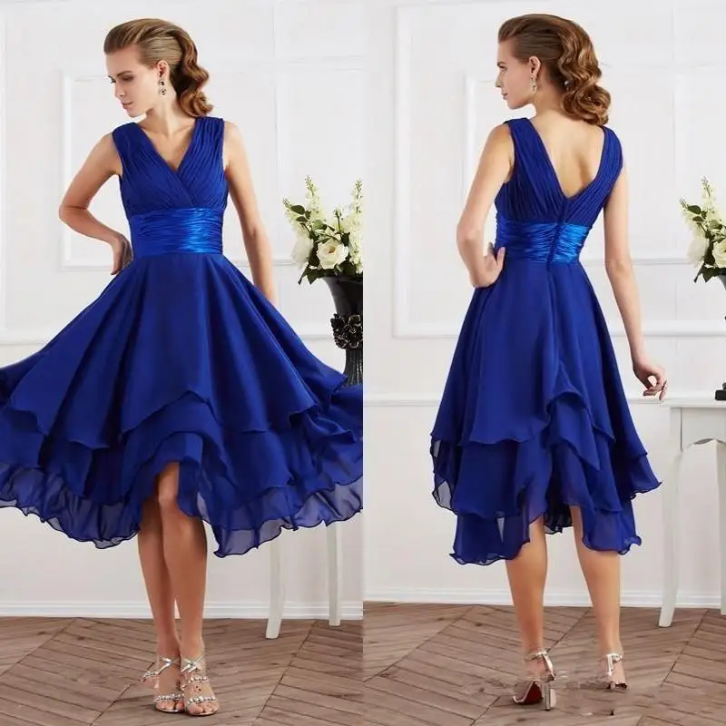 2017 Newest Design Cheap Bridesmaid Dresses Tea Length V Neckline