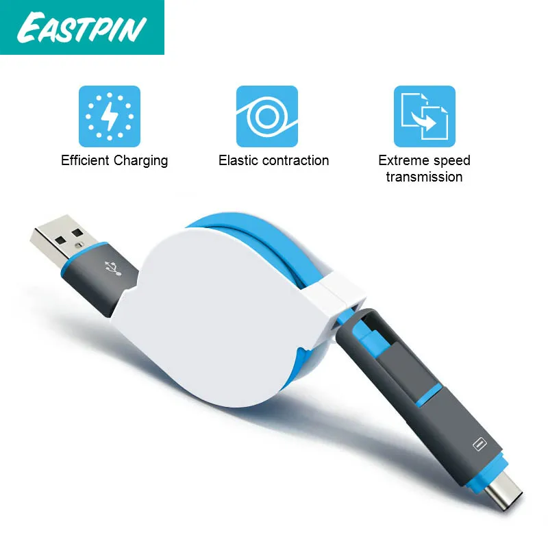 

2 in 1 Type C Port +Micro USB Cable Android for Samsung Xiaomi Huawei Retractable Charger USB Port Data Transfer 1m