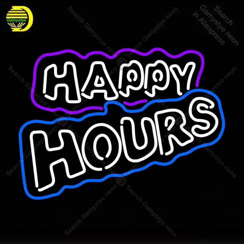 Best Neon Sign for Happy Hours Neon Bulb signgarage handcraft Beer bar club glass neon signboard Decorate Hotel restaurant advertise