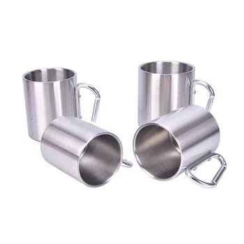 

Portable 450ml Double Wall Mug with Carabiner Hook Handle Stainless Steel CupOutdoor Camping Cooking Picnic Tableware