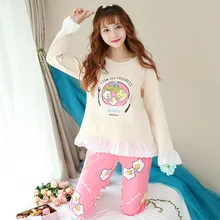 M-xxl женские пижамные комплекты хлопок ночная рубашка весна осень длинный рукав пижамный комплект с круглым вырезом женские пижамы