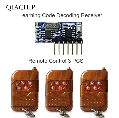 

3pcs 433Mhz Remote Control and 1pcs 433 Mhz Wireless Receiver Learning Code 1527 Decoding Module 4Ch output With Learning Butt
