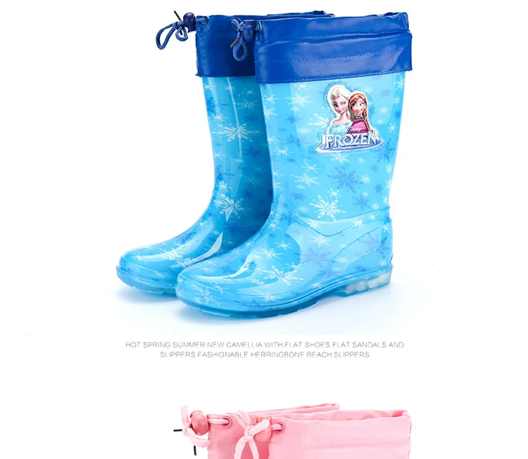 new Disney princess frozen children Plus velvet thick warm rain boots rubber shoes cartoon PVC girls water shoes size 32-38