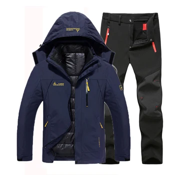 

Oversize Men Winter Waterproof Fish Trekking Hiking Camp Ski Climb Warm Plus Size 3 in 1 Cotton Outdoor Jackets 6XL Pants Suit