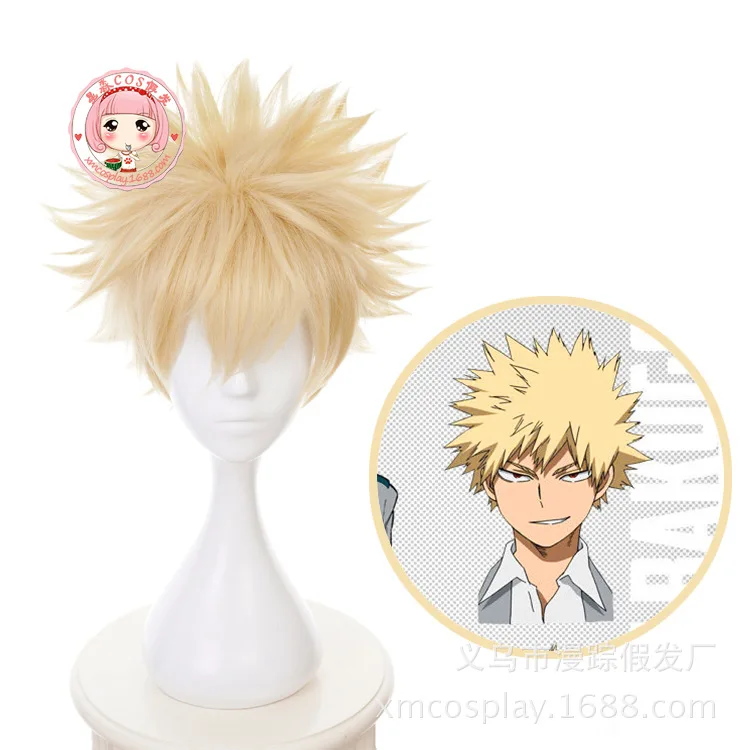 

2019 New Anime My Hero Academia Baku No Hero Bakugou Katsuki Bakugo Short Linen Blonde Heat Resistant Cosplay Costume Wig