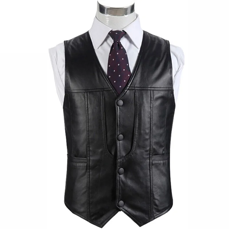 Mens genuine leather fur motorcycle vest suit Men sheepskin casual ...