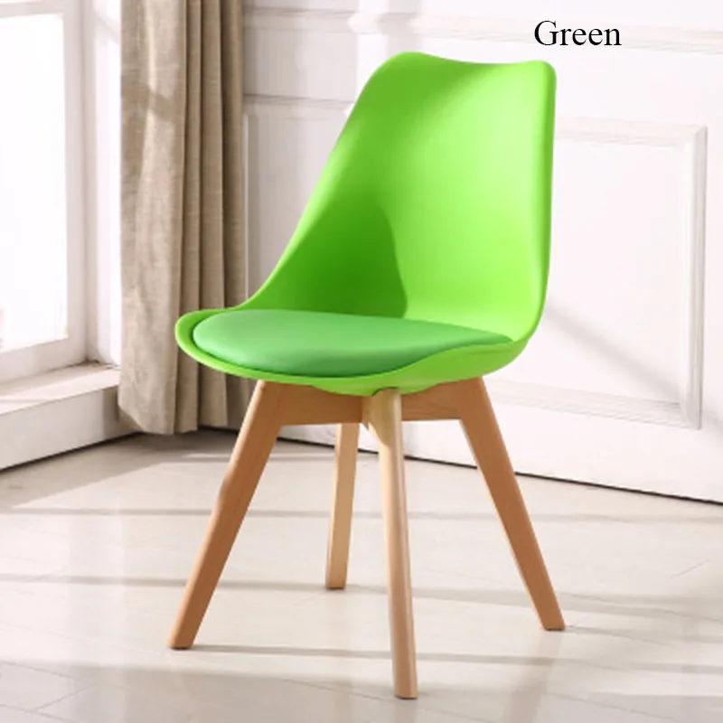 Минималистичное повседневное пластиковое надежное заднее кресло из цельного дерева простая столовая балкон гостиная домашний кабинет спальня студенческий стул - Цвет: Зеленый