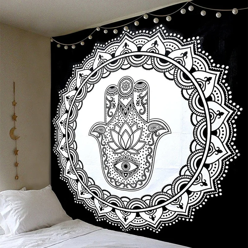 Cilected Black and White Sun Moon Tapestry Psychedelic Celestial Indian