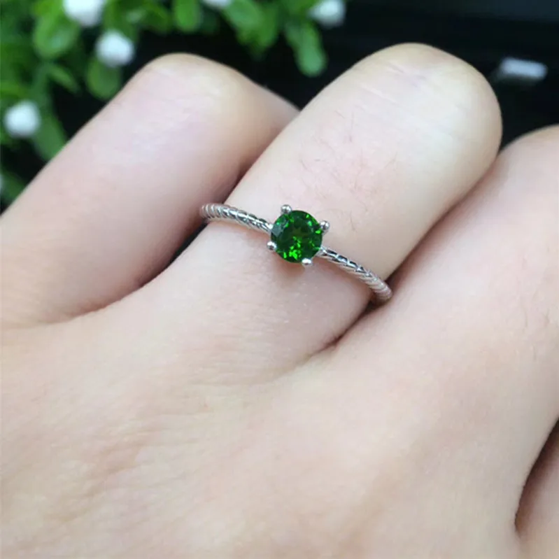 Fine Jewelry 925 стерлингов Серебряные кольца вечерние украшения натуральный Диопсид 4 мм* 4 зеленый камень моды кольца для Для женщин Юбилей подарок