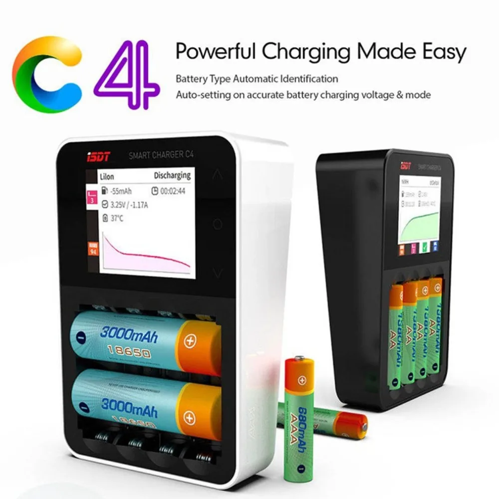 

ISDT C4 8A Touch Screen Smart Battery Charger With 6 Channels USB Output Large-size Screen For 18650 26650 AA Battery