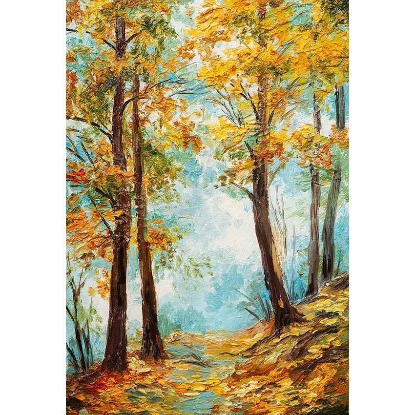 Natural Scenery Series Photography Background Oil Painting Yellow And Red Maple Leaves Blue Sky Backdrop For Photo Booth Props |