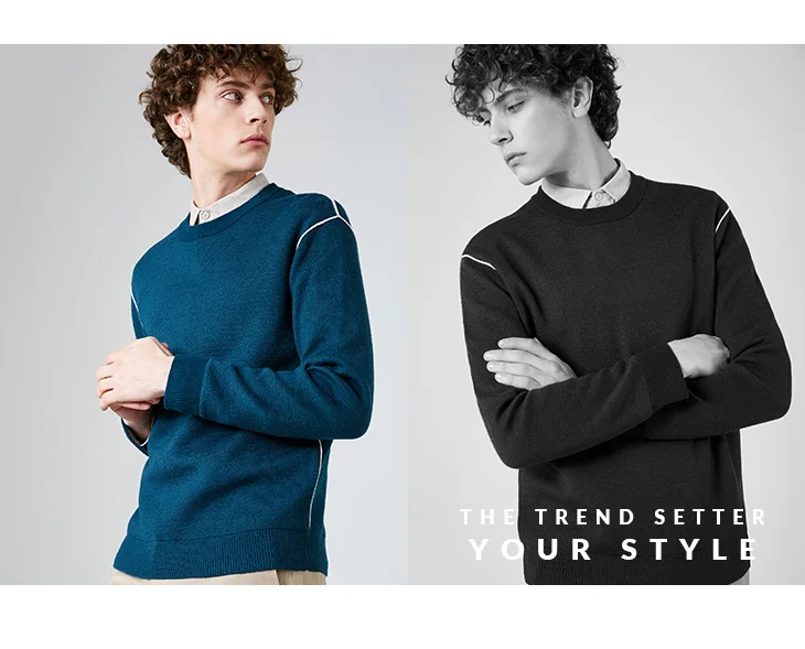 Отборный Мужской Хлопковый пуловер с круглым вырезом, свитер, контрастная трикотажная одежда с | 419124520