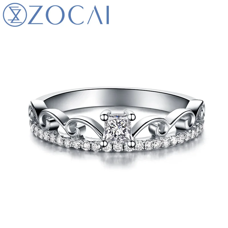 ZOCAI BRAND LOVE CROWN REAL DIAMOND RING 0,31 CT I-J / VS DIAMOND SVATEBNÍ PRSTEN 18K WHITE GOLD RING W05887