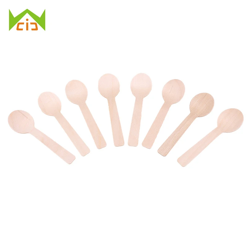 

WCIC 100Pcs Wedding Party Disposable Mini Wooden Ice Cream Spoons Banquets Crafting Eco-friendly Dessert Spoon Kitchen Utensils