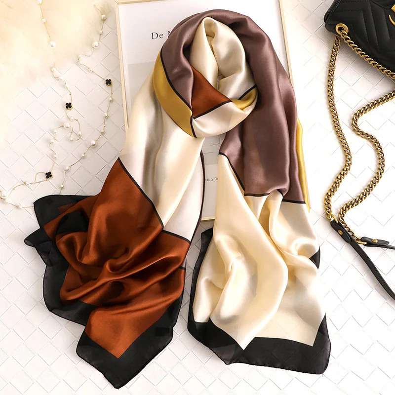 Пончо женское парео Роскошный шелковый шарф для женщин дизайн печати путешествия пашмины шарфы женские пляжные шарфы-шали платок женский хиджаб обертывание - Цвет: FS432.Coffee