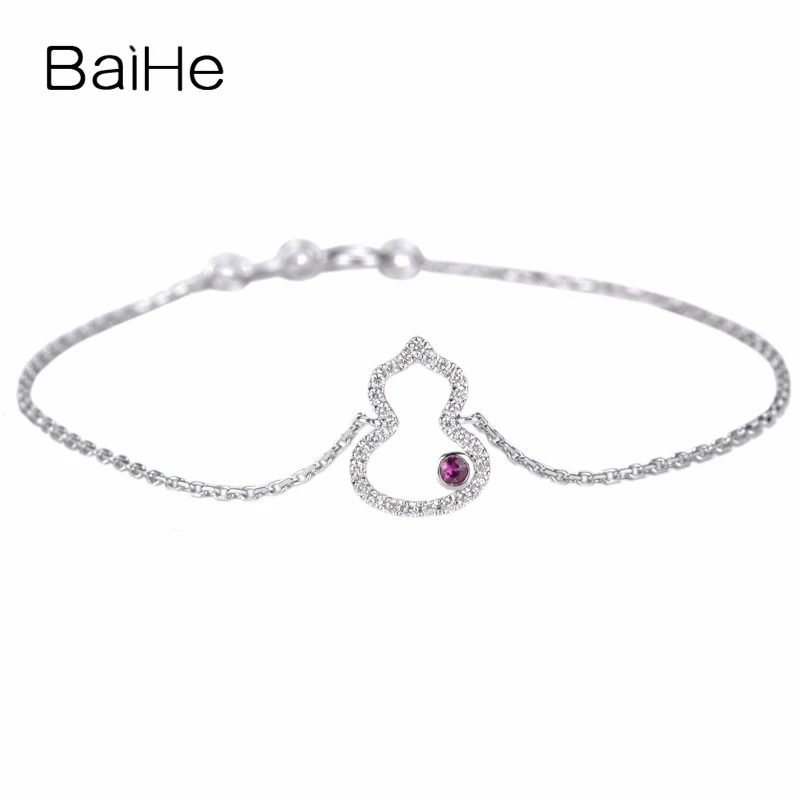 

BAIHE Solid 18K White Gold 0.15ct H/SI Natural Diamond Ruby Gourd Bracelet Women Trendy Fine Jewelry Making سوار القرع Bracciale